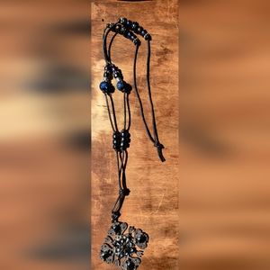 Goth Beaded Corded Statement Neclkace NWOT Unique Piece